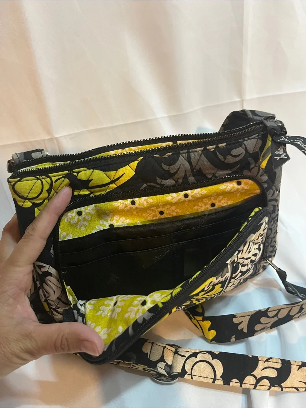 Vera Bradley Black Yellow Cream Quilted Floral Cosmetic Bag